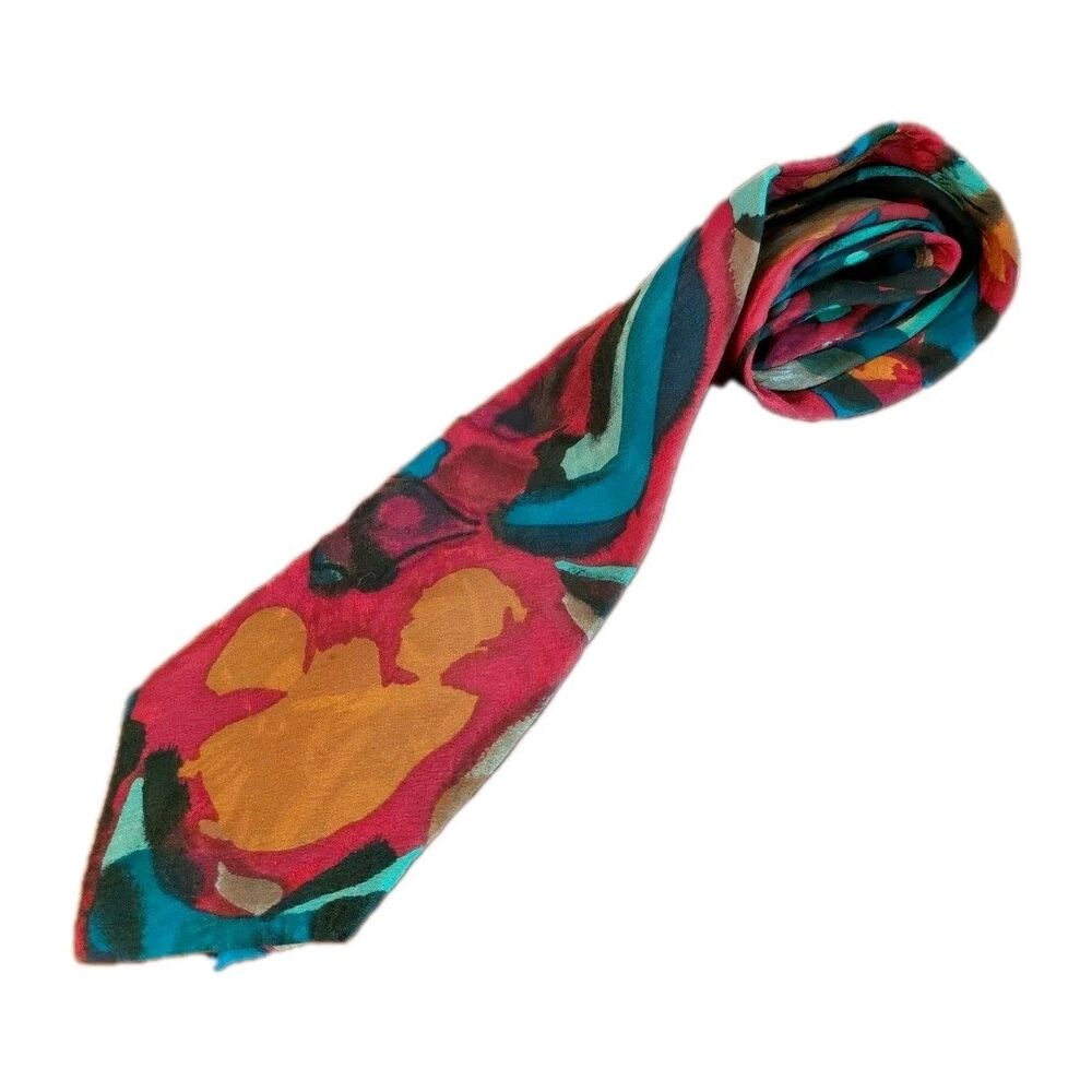 Guy Laroche 58" Necktie Copper Red Abstract Satin 4" All Silk Tie